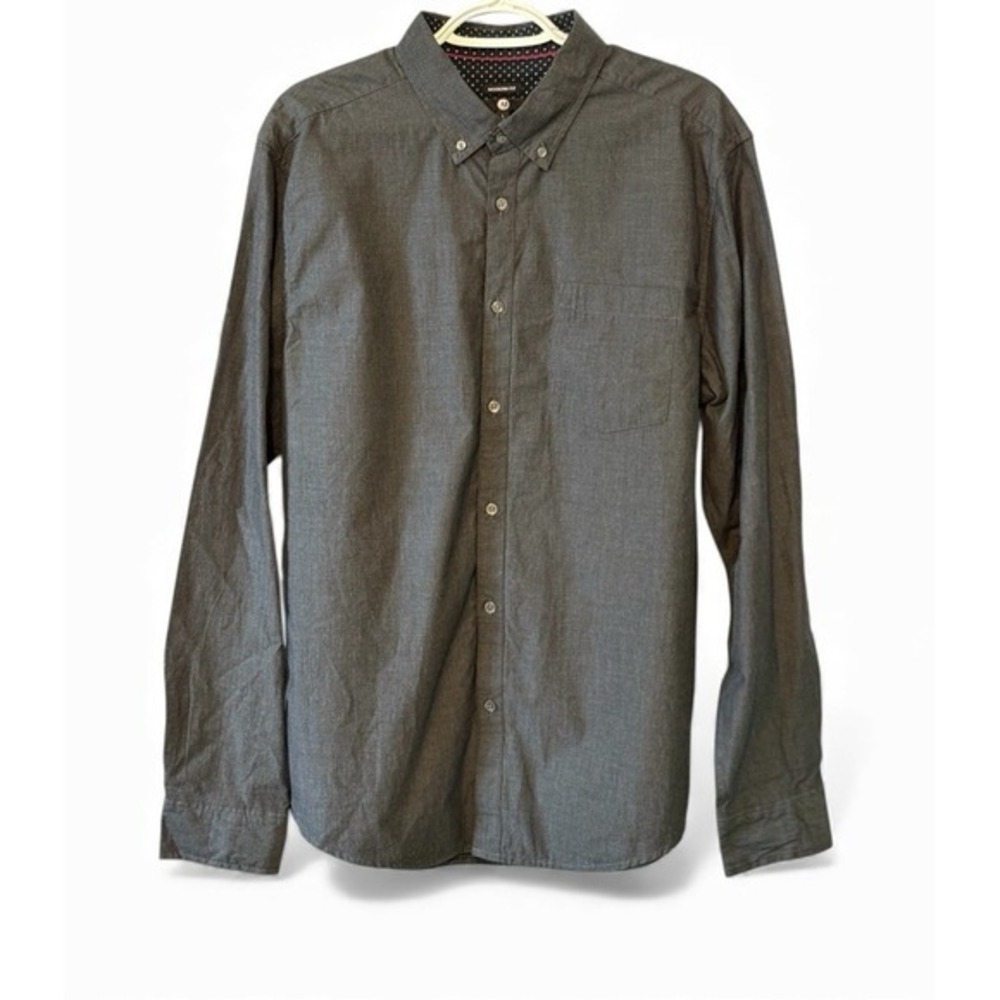 A&I Mens Modern Fit Button Down Shirt Charcoal Grey 100%‎ Cotton Long Sleeve L